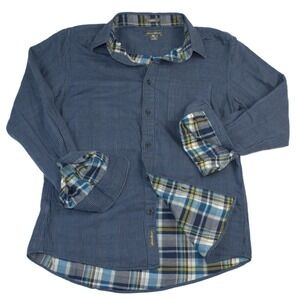 Eddie Bauer‎ Classic Fit Button Down Blue Striped Plaid Lined Shirt Men's M